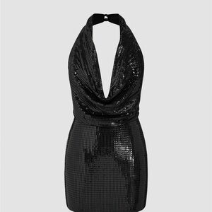 Elegant Black Sequin Halter Dress